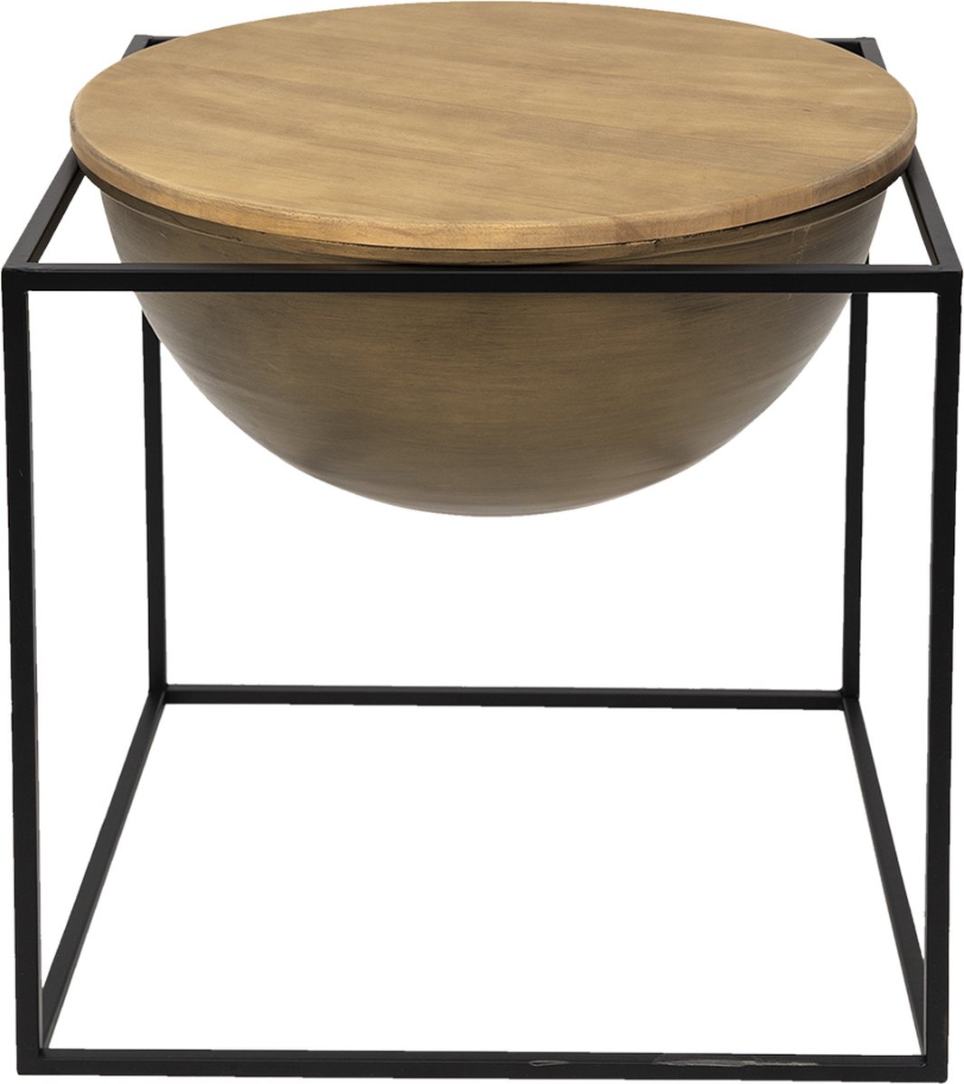 Clayre & Eef Bijzettafel 53*53*55 Cm Zwart Ijzer Hout Side Table Wijnglazen Houder Wijnglazen Rek Side - Bruin