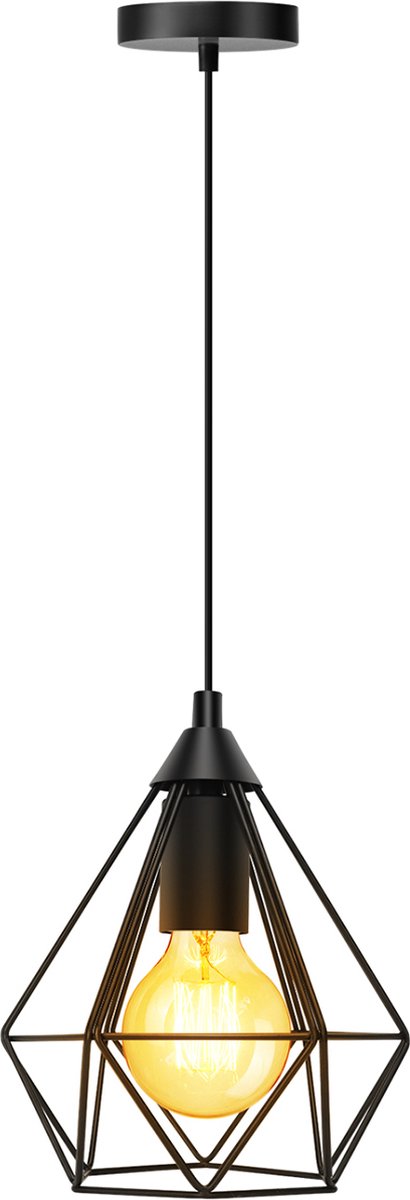 BES LED Led Hanglamp - Hangverlichting - Aigi Elsa - E27 Fitting - 1-lichts - Retro - Klassiek - Mat - Aluminium - Zwart