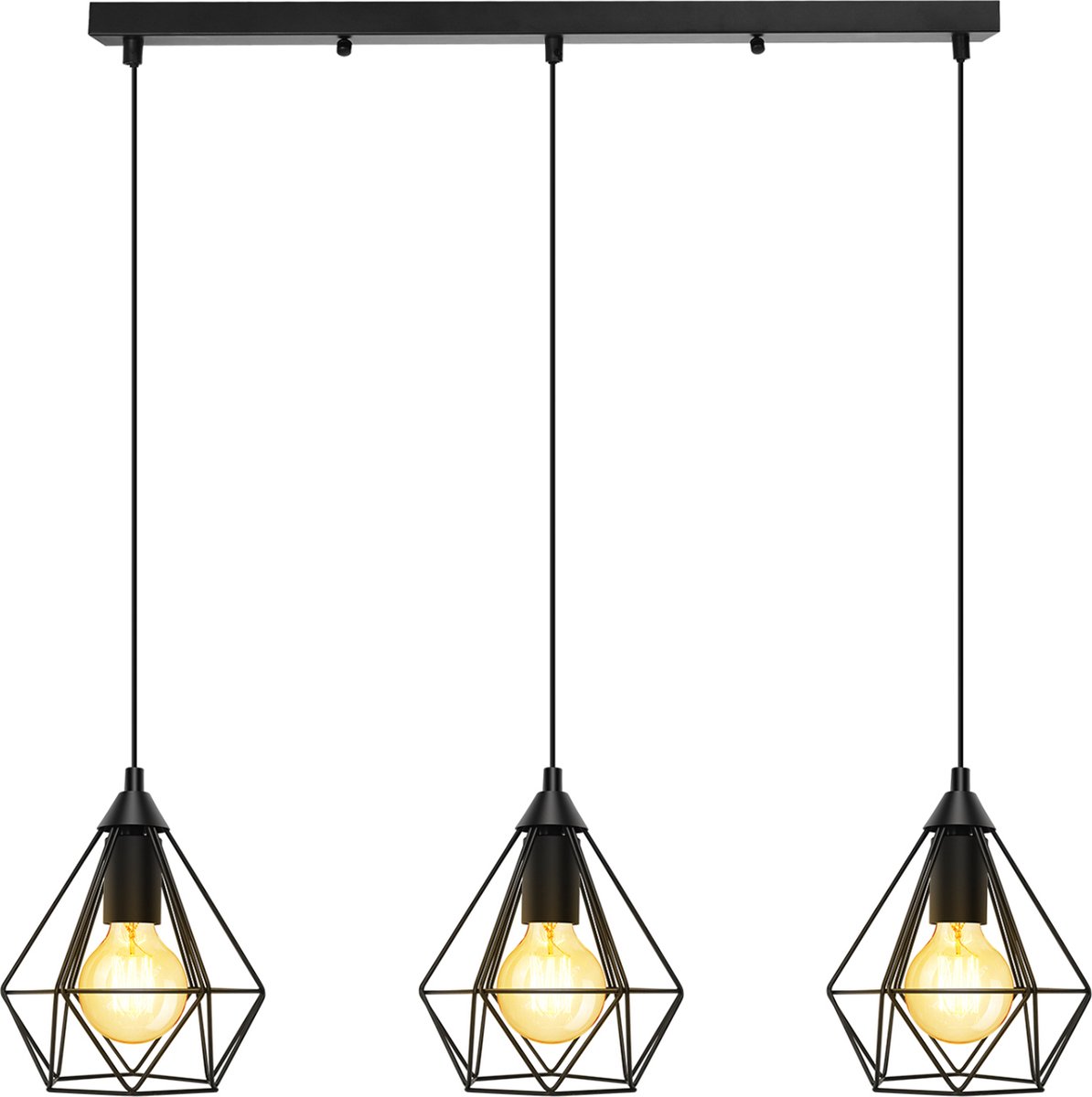BES LED Led Hanglamp - Hangverlichting - Aigi Elsa - E27 Fitting - 3-lichts - Retro - Klassiek - Mat - Aluminium - Zwart