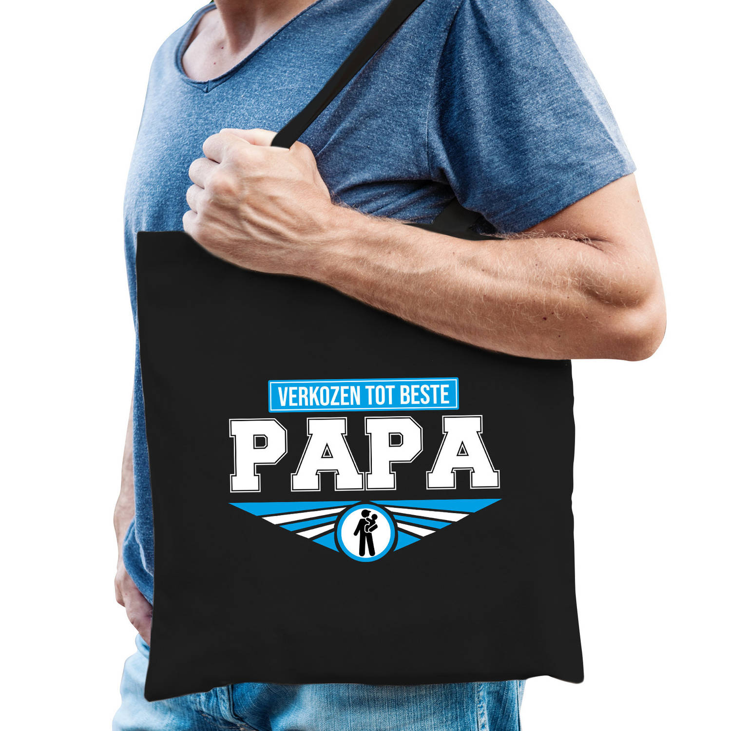 Bellatio Decorations Verkozen Tot Beste Papa Katoenen Tas Voor Heren - Cadeau Tasjes - Vaderdag - Feest Boodschappentassen - Zwart