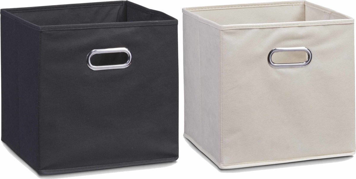 Set Van 4x Stuks Opbergmanden/kastmanden 32 X 32 Cm En Beige - Opbergmanden - Zwart