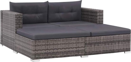 Vidaxl 3-delige Loungeset Met Kussens Poly Rattan - Grijs