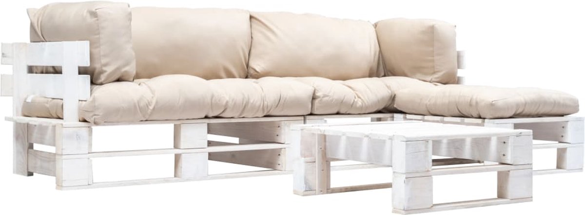 Vidaxl 4-delige Loungeset Pallet Met Zandkleurige Kussens Hout - Beige