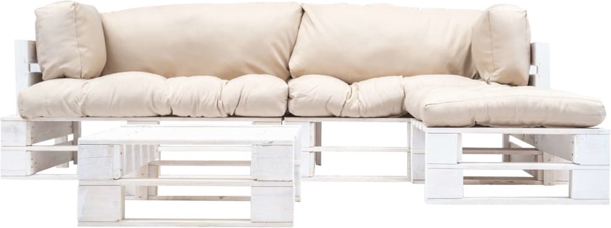 Vidaxl 4-delige Loungeset Pallet Met Zandkleurige Kussens Hout - Beige