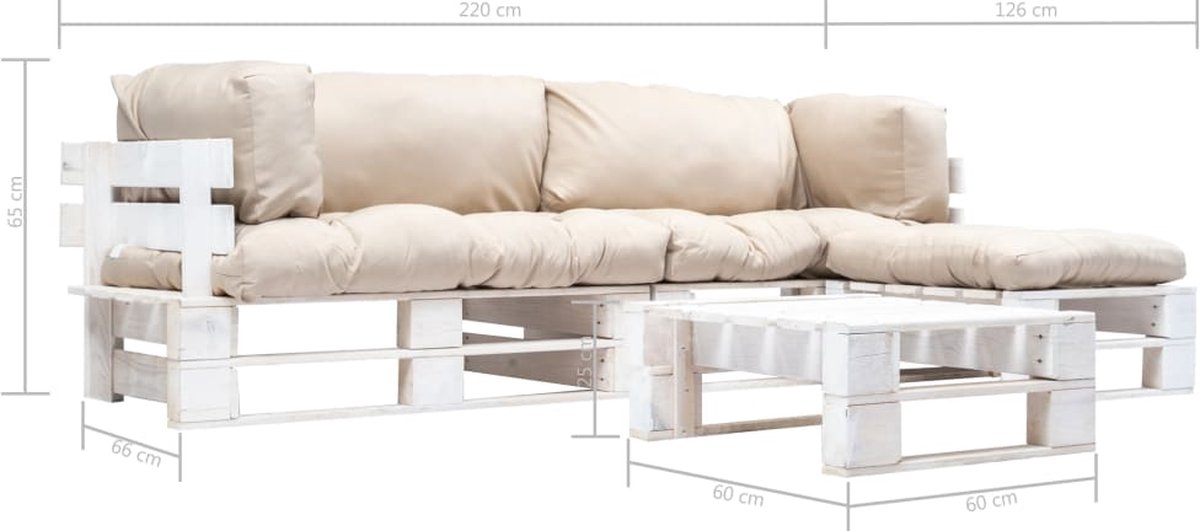 Vidaxl 4-delige Loungeset Pallet Met Zandkleurige Kussens Hout - Beige
