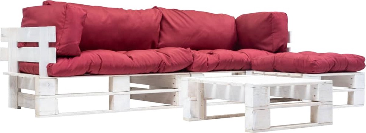 Vidaxl 4-delige Loungeset Pallet Met Rode Kussens Hout - Rood