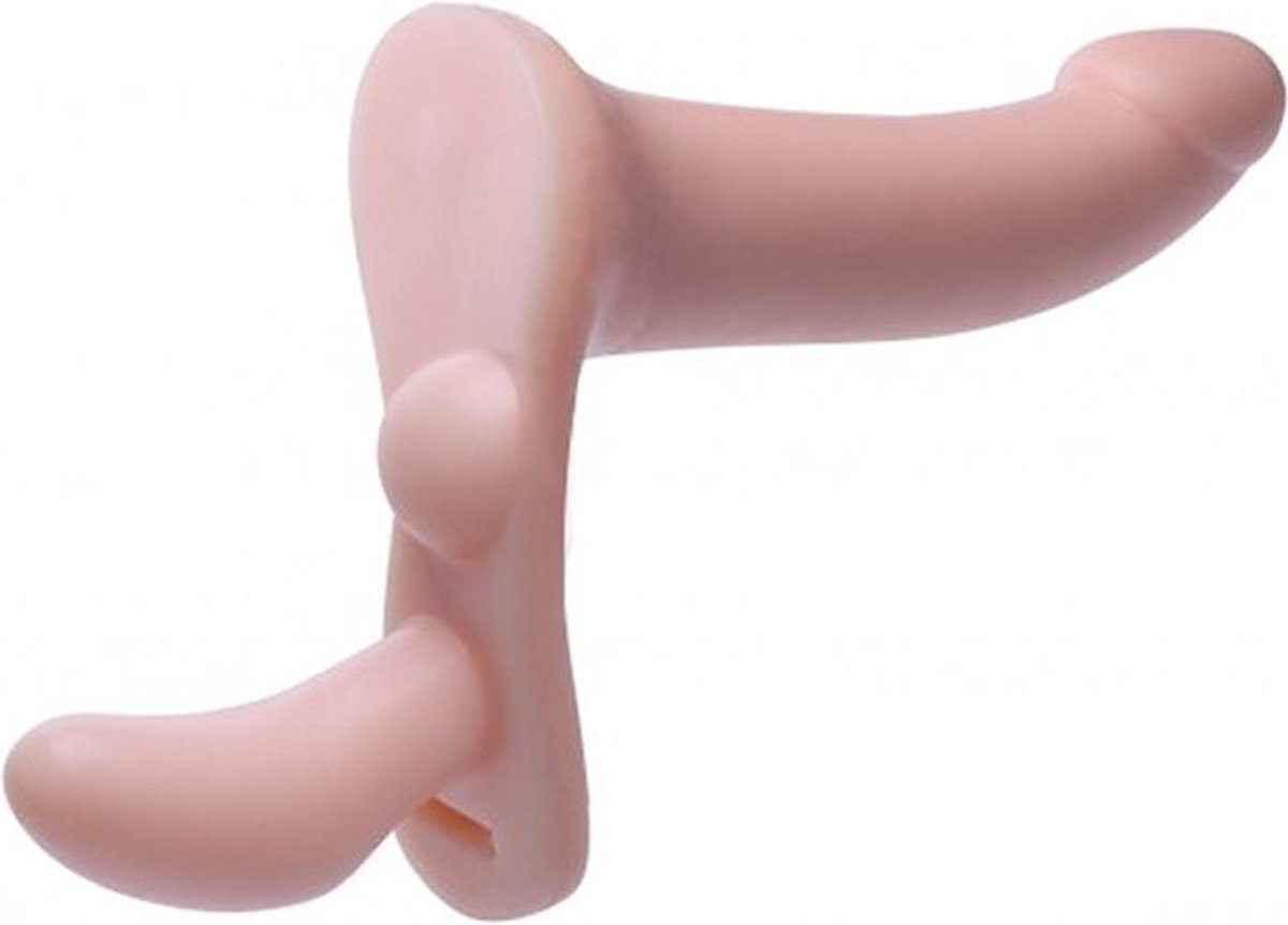 Strap U Plena II Dubbele Voorbind Dildo + Harnas - Beige