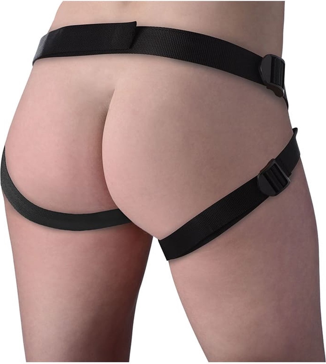 Strap U Realistische Dildo Met Harnas - 19.5 cm. - Zwart