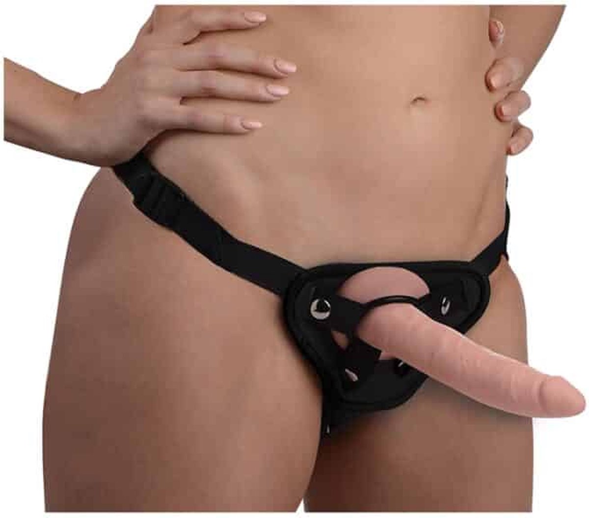 Strap U Realistische Dildo Met Harnas - 19.5 cm. - Zwart