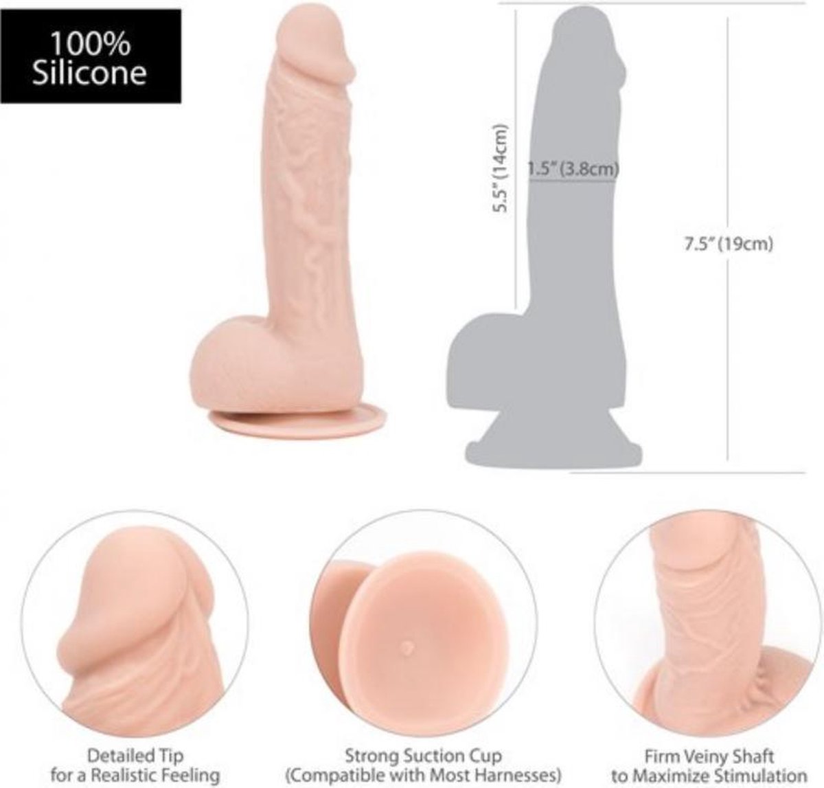Addiction - Mark Dildo Met Zuignap - 19 cm - Beige