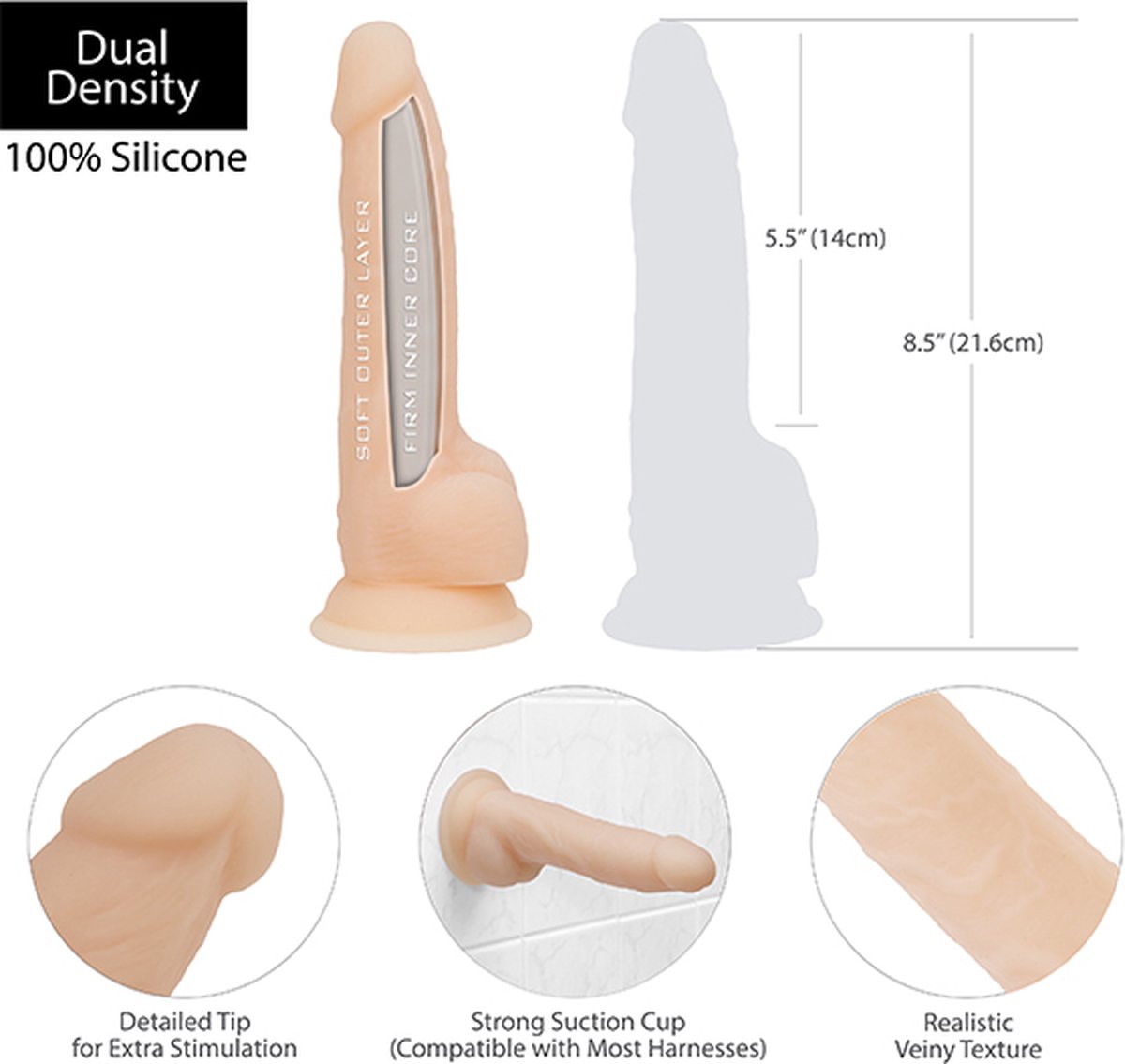 Naked Addiction Realistische Dildo - 20 cm - Beige