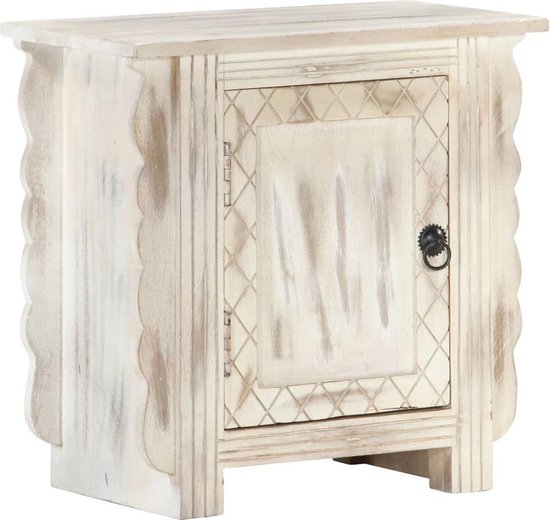 Vidaxl Nachtkastje 50x30x50 Cm Massief Mangohout - Wit