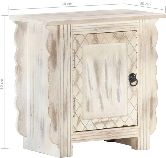 Vidaxl Nachtkastje 50x30x50 Cm Massief Mangohout - Wit