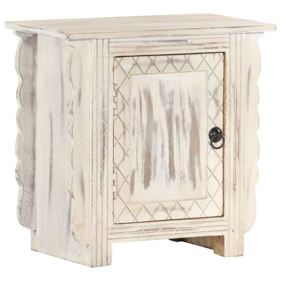 Vidaxl Nachtkastje 50x30x50 Cm Massief Mangohout - Wit