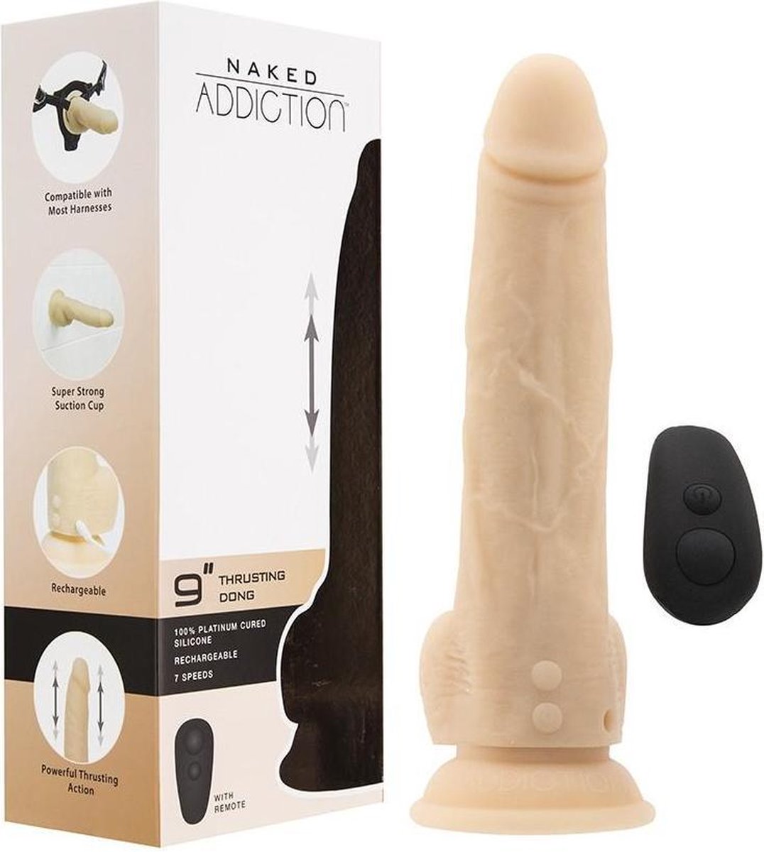 Naked Addiction Realistische Stotende Dildo met Afstandsbediening - 23 cm - Beige