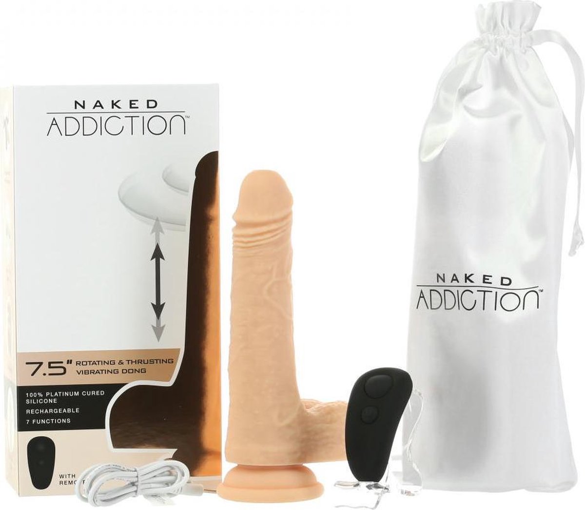 Naked Addiction Realistische Roterende Dildo met Afstandsbediening - 19 cm - Beige