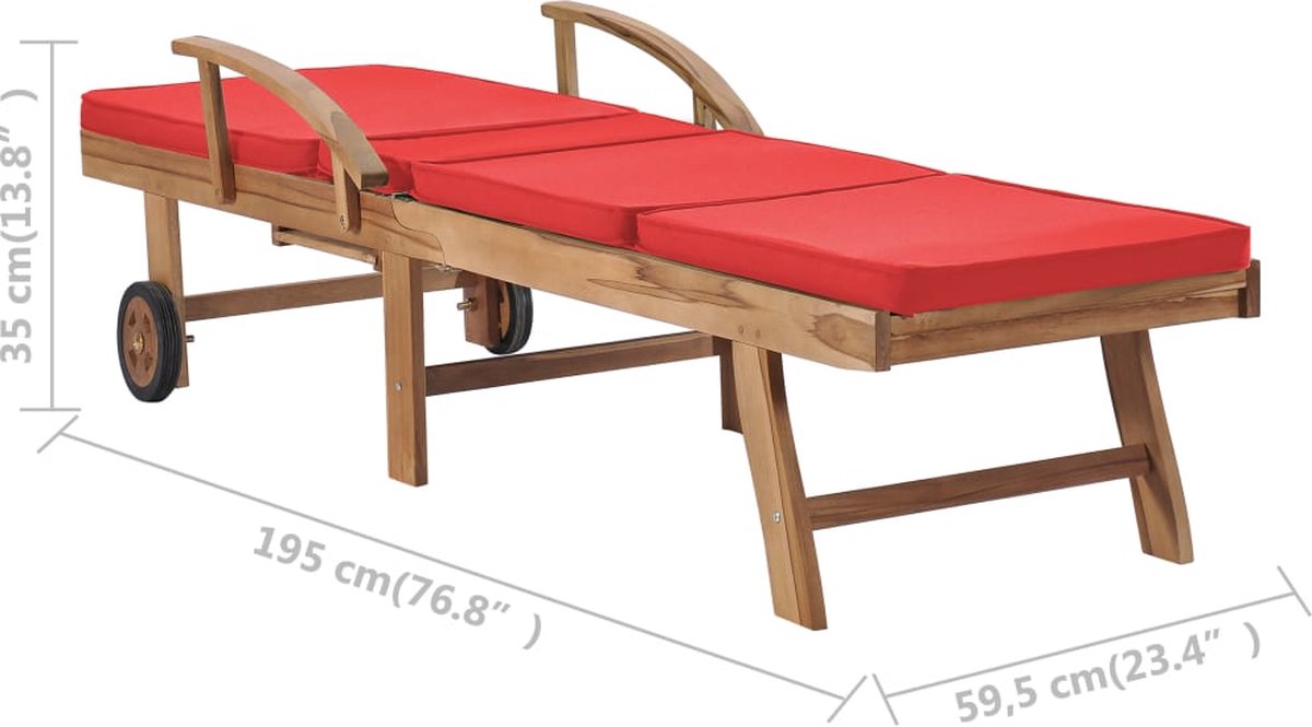 Vidaxl Ligbedden Met Kussens 2 St Massief Teakhout - Rood