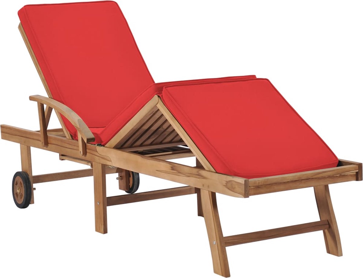 Vidaxl Ligbedden Met Kussens 2 St Massief Teakhout - Rood