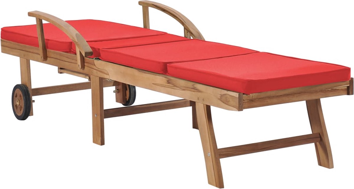 Vidaxl Ligbedden Met Kussens 2 St Massief Teakhout - Rood