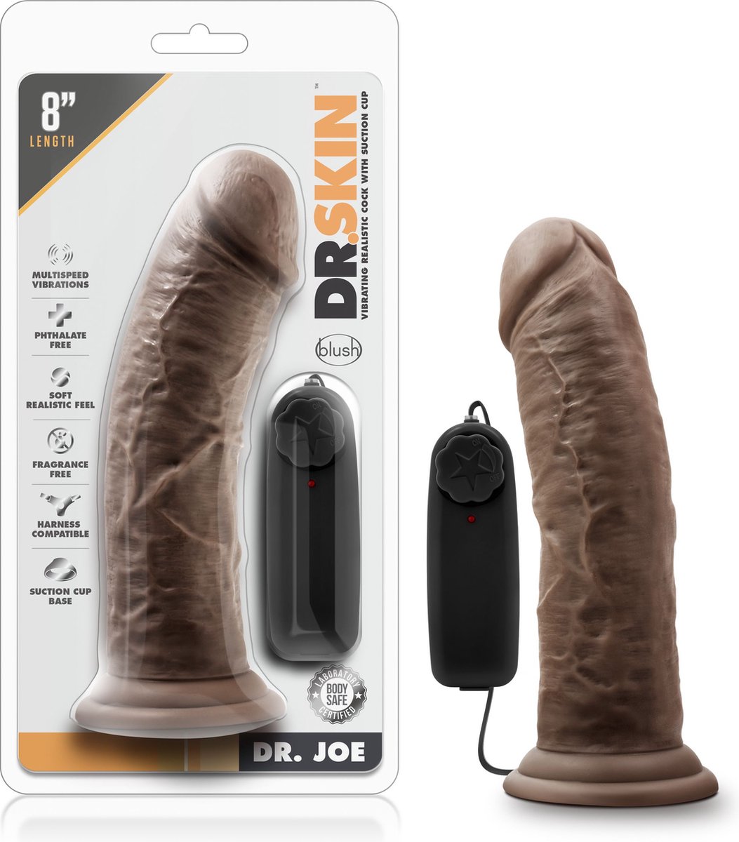 Dr Skin Dr. Skin - Dr. Joe Vibrator Met Zuignap 20 cm - Chocolate - Bruin
