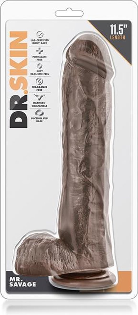 Dr Skin Dr. Skin - Mr. Savage Dildo Met Zuignap 29 cm - Chocolate - Bruin