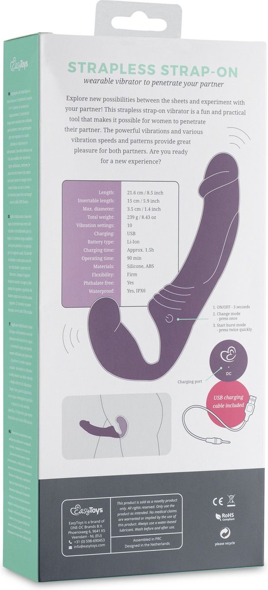 Strapless Strap-On Vibrator - - Paars