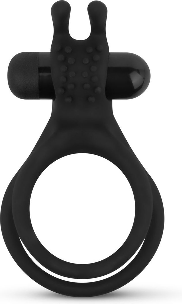 Share Ring - Dubbele Vibrerende Cockring Met Rabbit Oortjes - Zwart