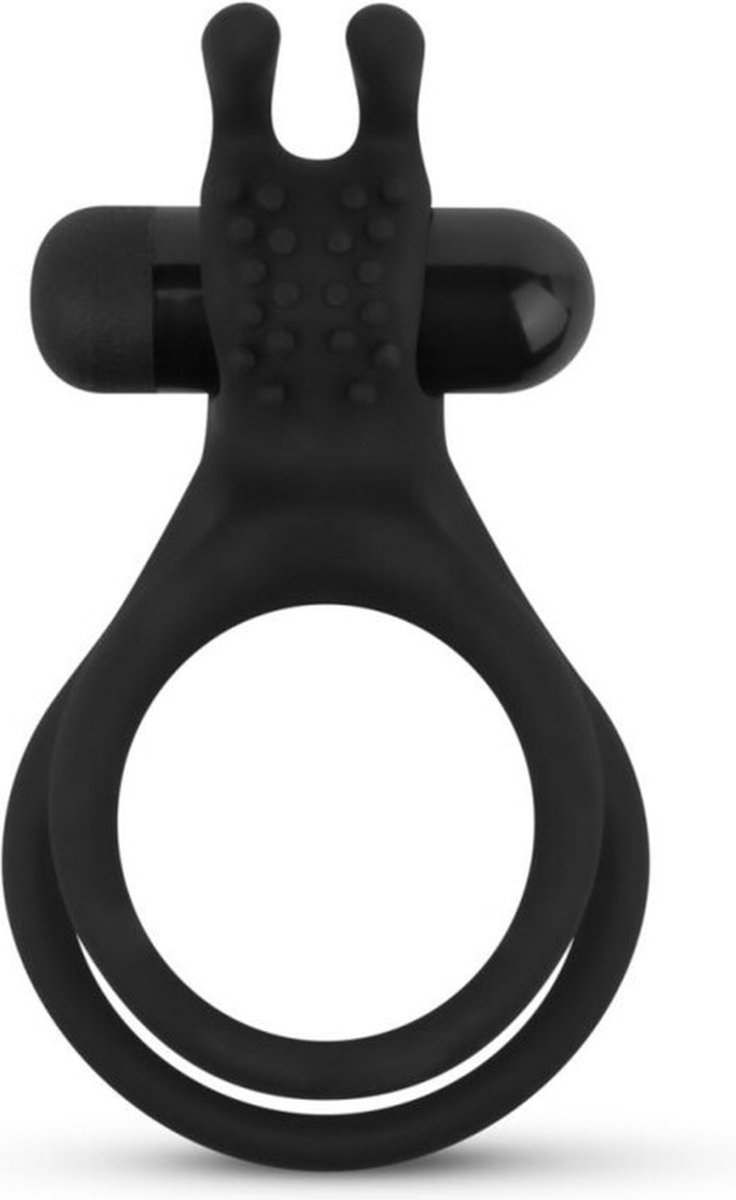 Share Ring - Dubbele Vibrerende Cockring Met Rabbit Oortjes - Zwart