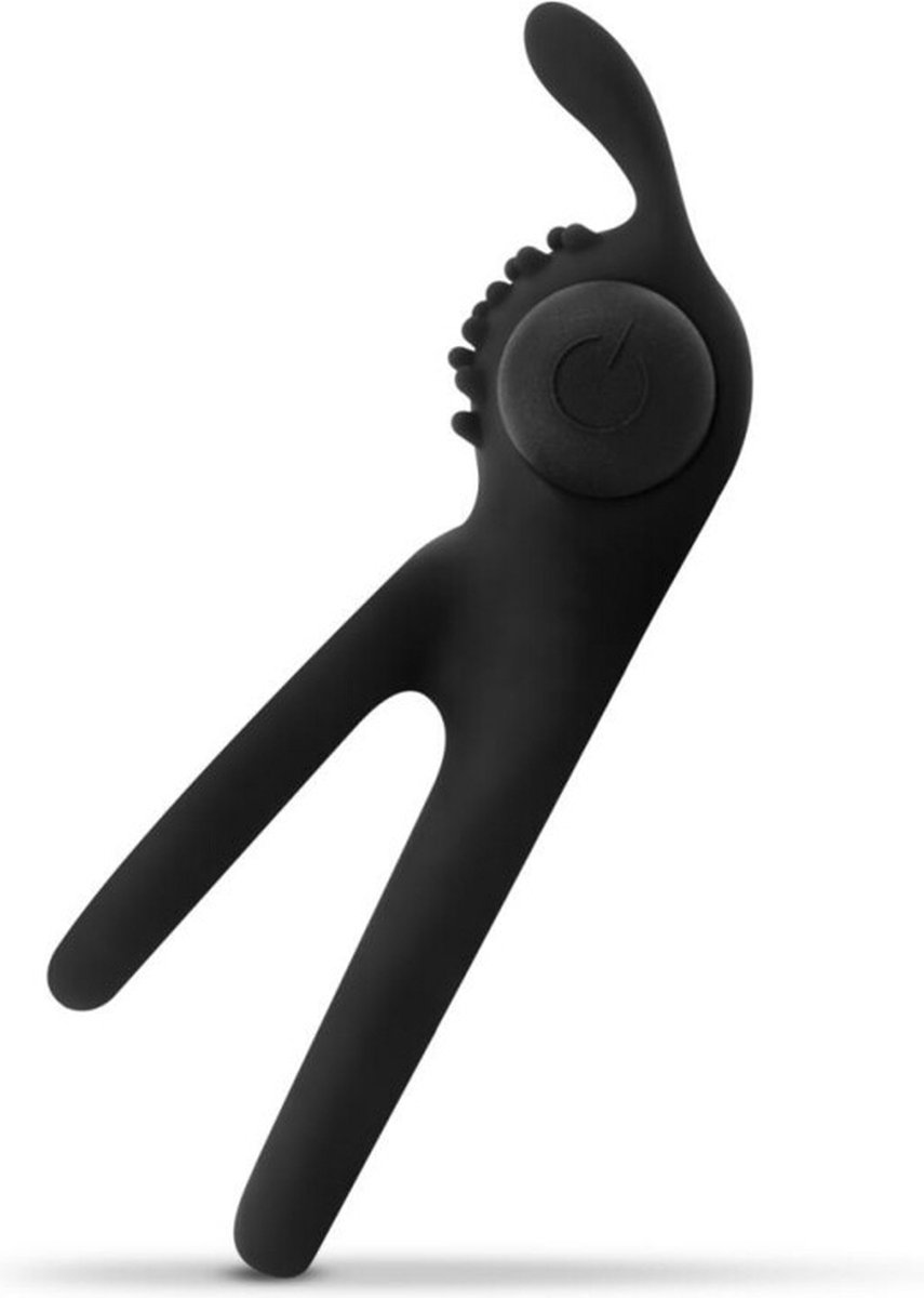 Share Ring - Dubbele Vibrerende Cockring Met Rabbit Oortjes - Zwart