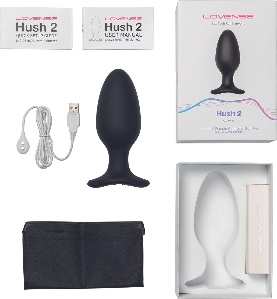 Lovense - Hush 2 Vibrerende Anaal Plug App Controlled - dia 57 mm - Zwart