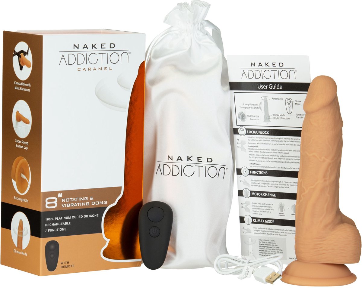 Naked Addiction Roterende & Vibrerende Dildo - 20 cm - Bruin