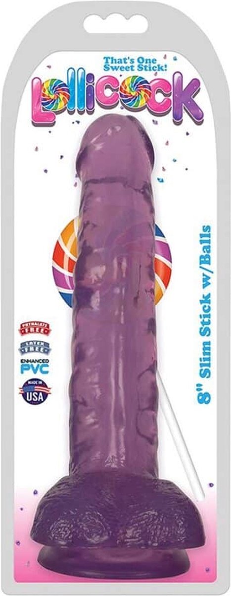 Lollicock - Dildo Slim Stick With Balls - 20 cm - Paars