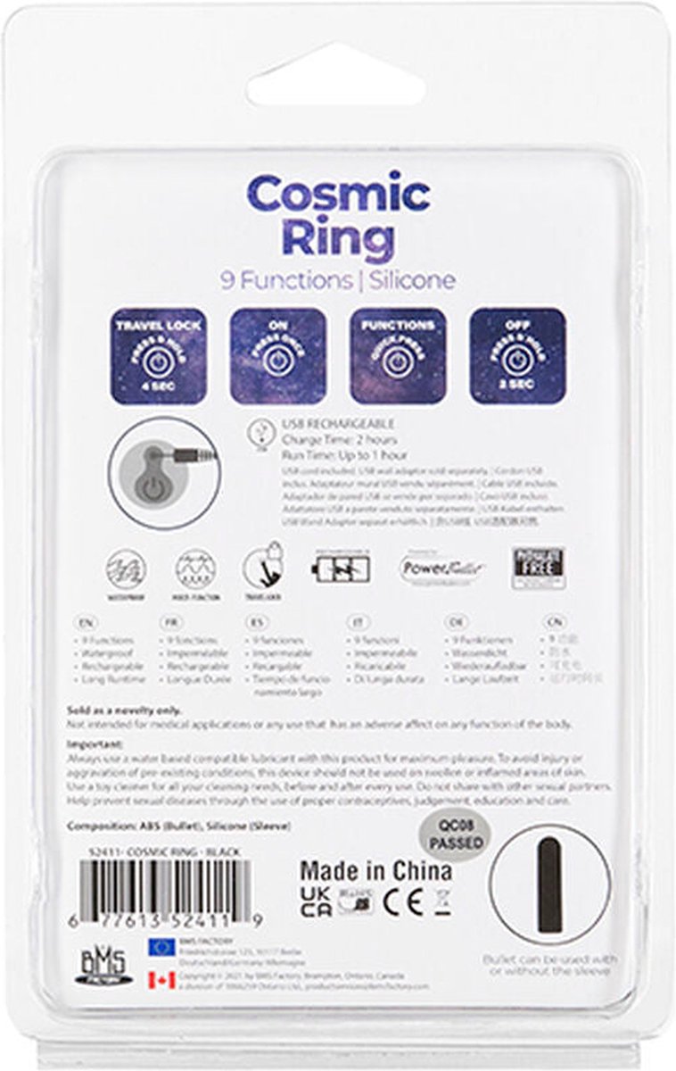 PowerBullet Cosmic Vibrerende Cockring - - Zwart