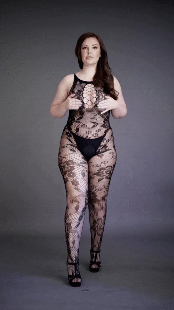 Le Desir Curvy Catsuit in kant optiek - Zwart