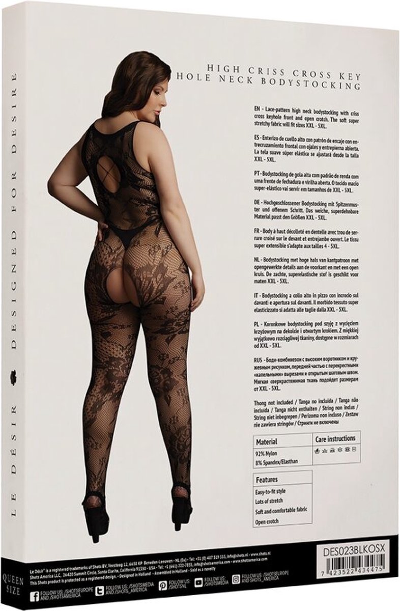 Le Desir Curvy Catsuit in kant optiek - Zwart