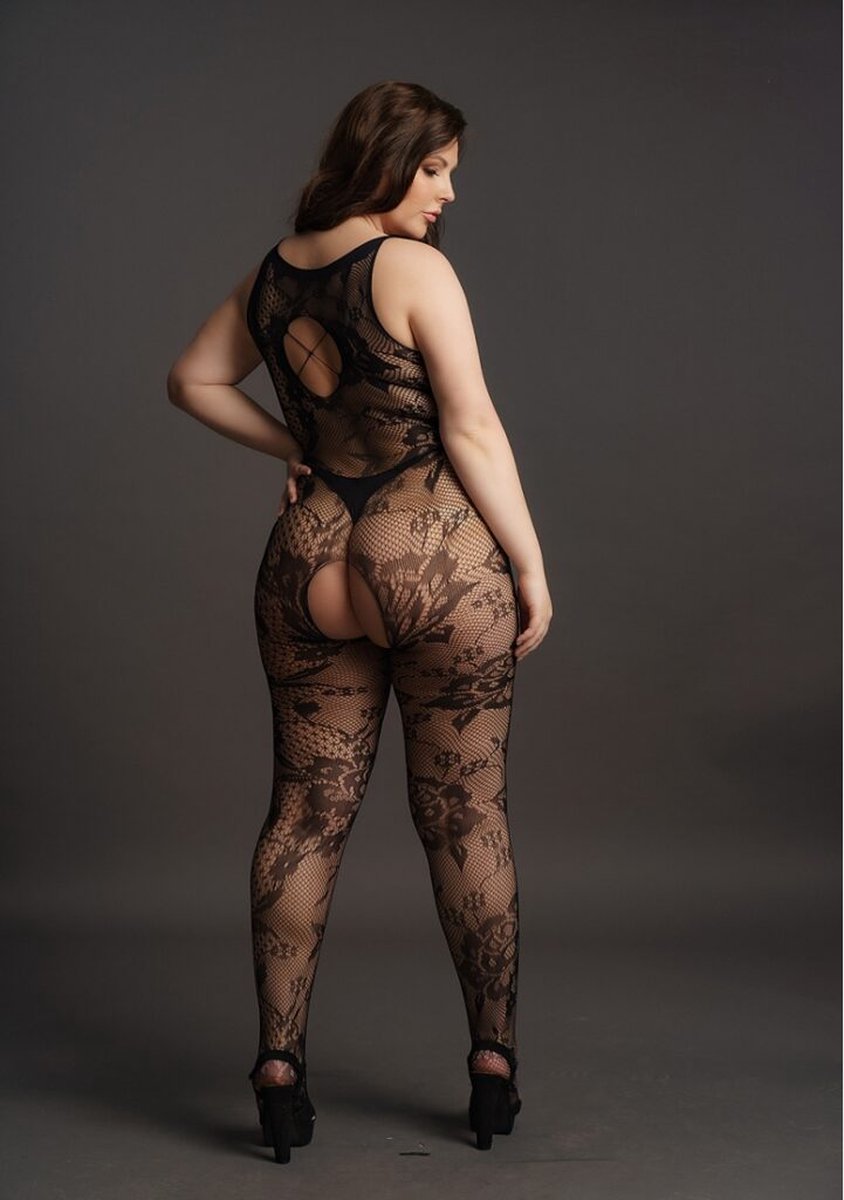 Le Desir Curvy Catsuit in kant optiek - Zwart
