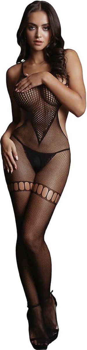 Net Catsuit met hoge neksluiting - Zwart