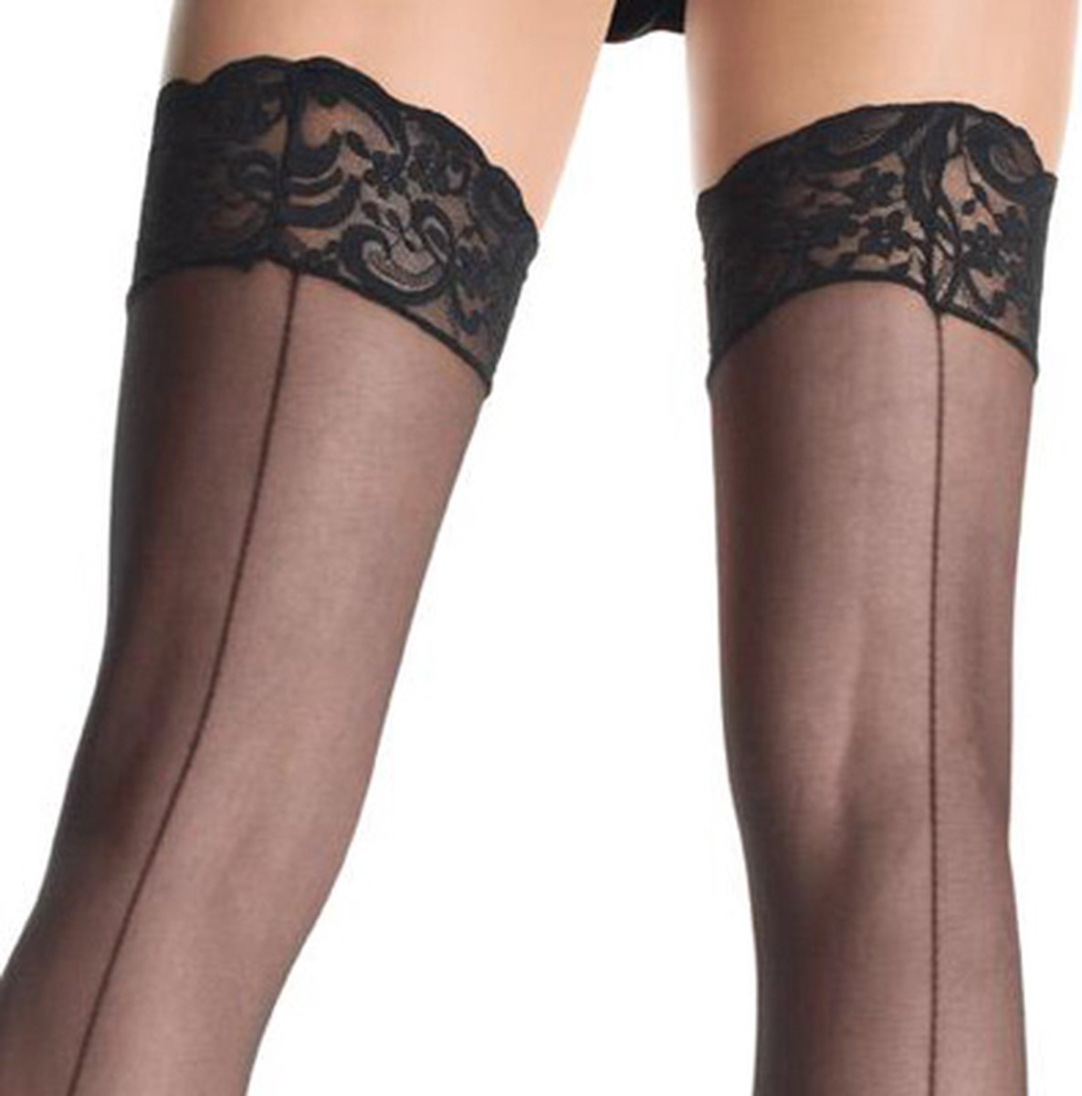 Leg Avenue e Klassieke naadkousen met kanten rand - Zwart