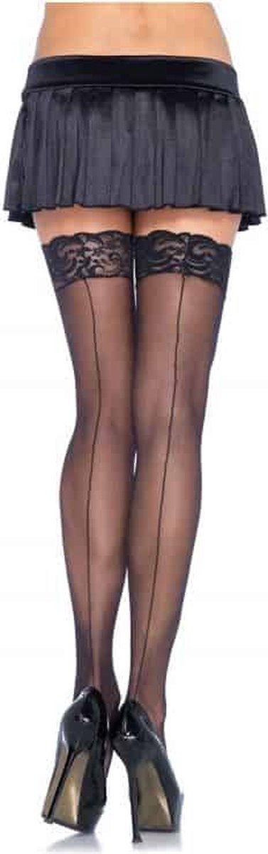 Leg Avenue e Klassieke naadkousen met kanten rand - Zwart