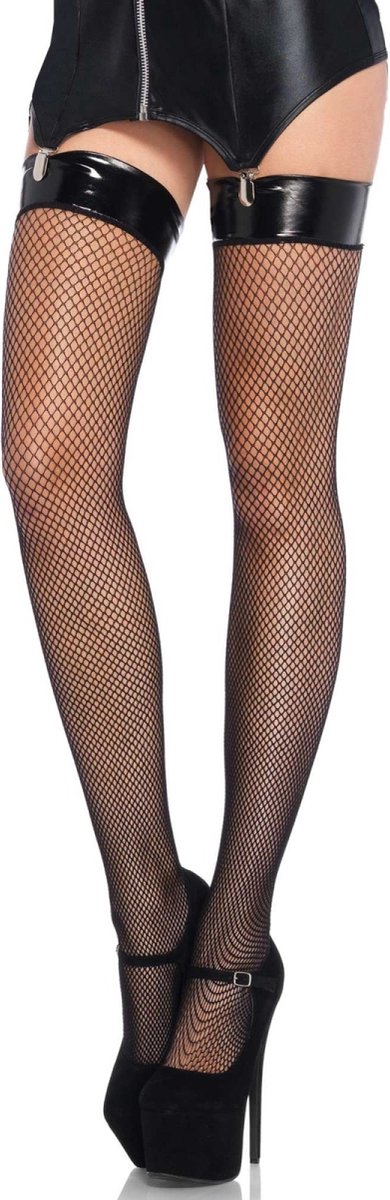 Leg Avenue Visnet Kousen Met Vinyl Top - Zwart