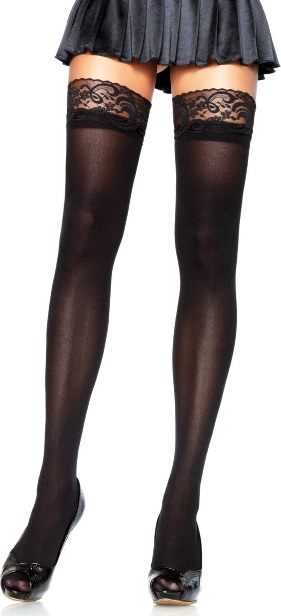 Leg Avenue Nylon Kousen Met Luxe Kanten Top - Zwart