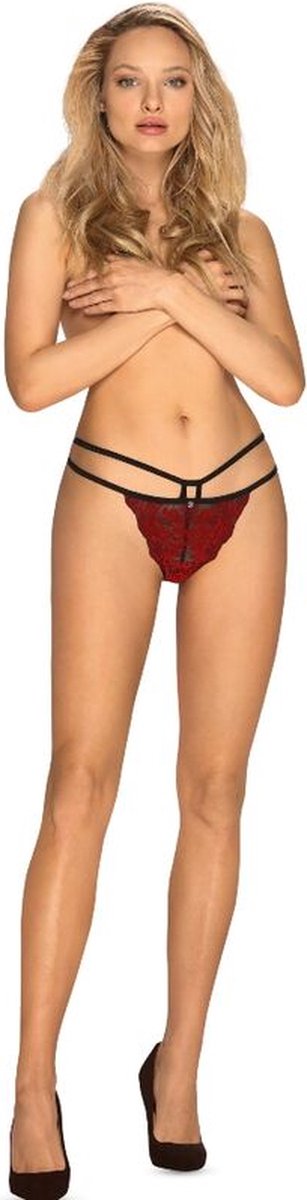 Obsessive Sugestina Sexy Kanten Slip - Zwart/ - Rood