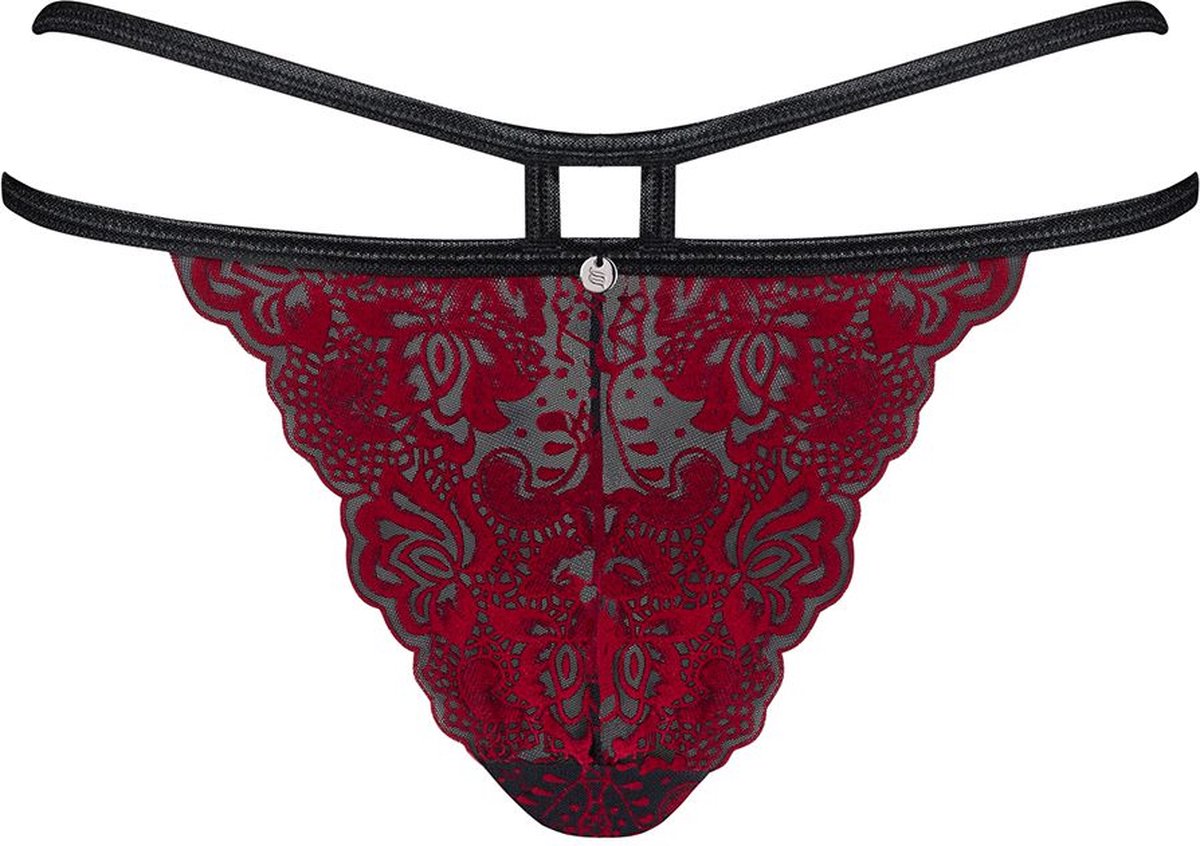 Obsessive Sugestina Sexy Kanten Slip - Zwart/ - Rood