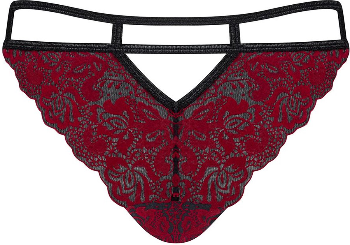 Obsessive Sugestina Sexy Kanten Slip - Zwart/ - Rood