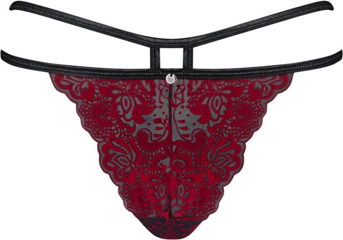 Obsessive Sugestina Sexy Kanten Slip - Zwart/ - Rood