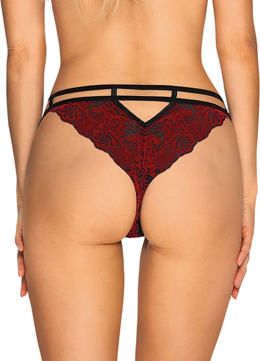Obsessive Sugestina Sexy Kanten Slip - Zwart/ - Rood