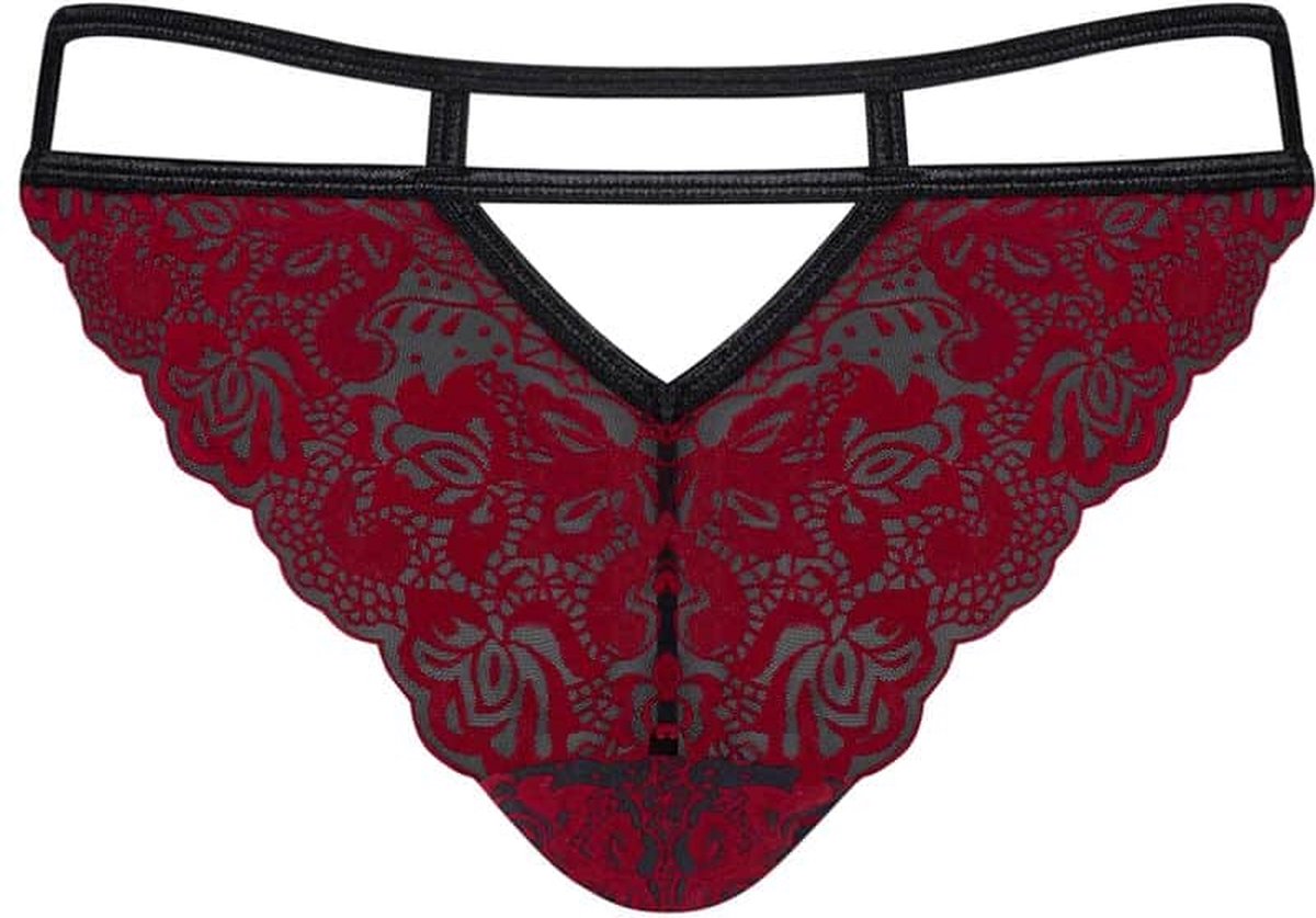 Obsessive Sugestina Sexy Kanten Slip - Zwart/ - Rood
