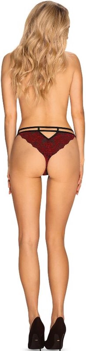 Obsessive Sugestina Sexy Kanten Slip - Zwart/ - Rood