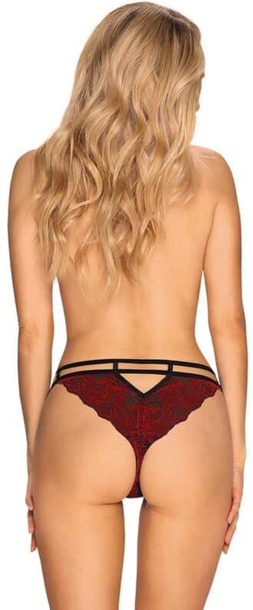 Obsessive Sugestina Sexy Kanten Slip - Zwart/ - Rood