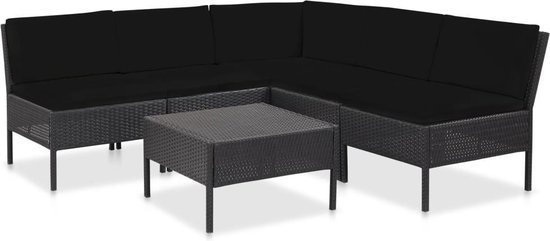 Vidaxl 6-delige Loungeset Met Kussens Poly Rattan - Zwart